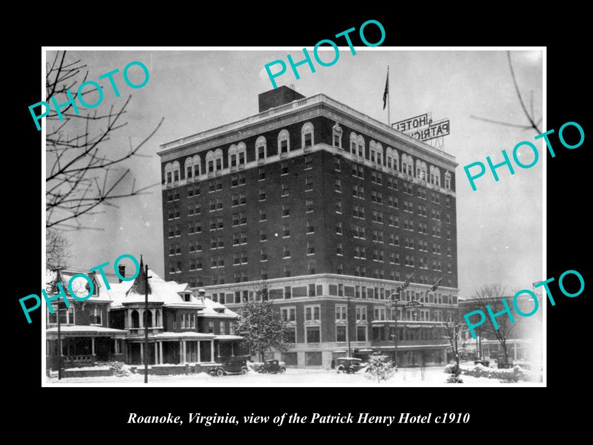 OLD LARGE HISTORIC PHOTO OF ROANOKE VIRGINIA VIEW OF PATRICK HENRY HOTEL c1910