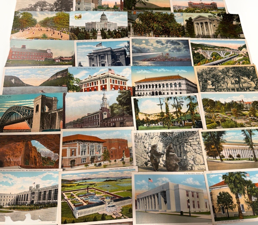 50 Vintage Postcards 1907–1930 Early Divided Back & White Border Town Views Lot