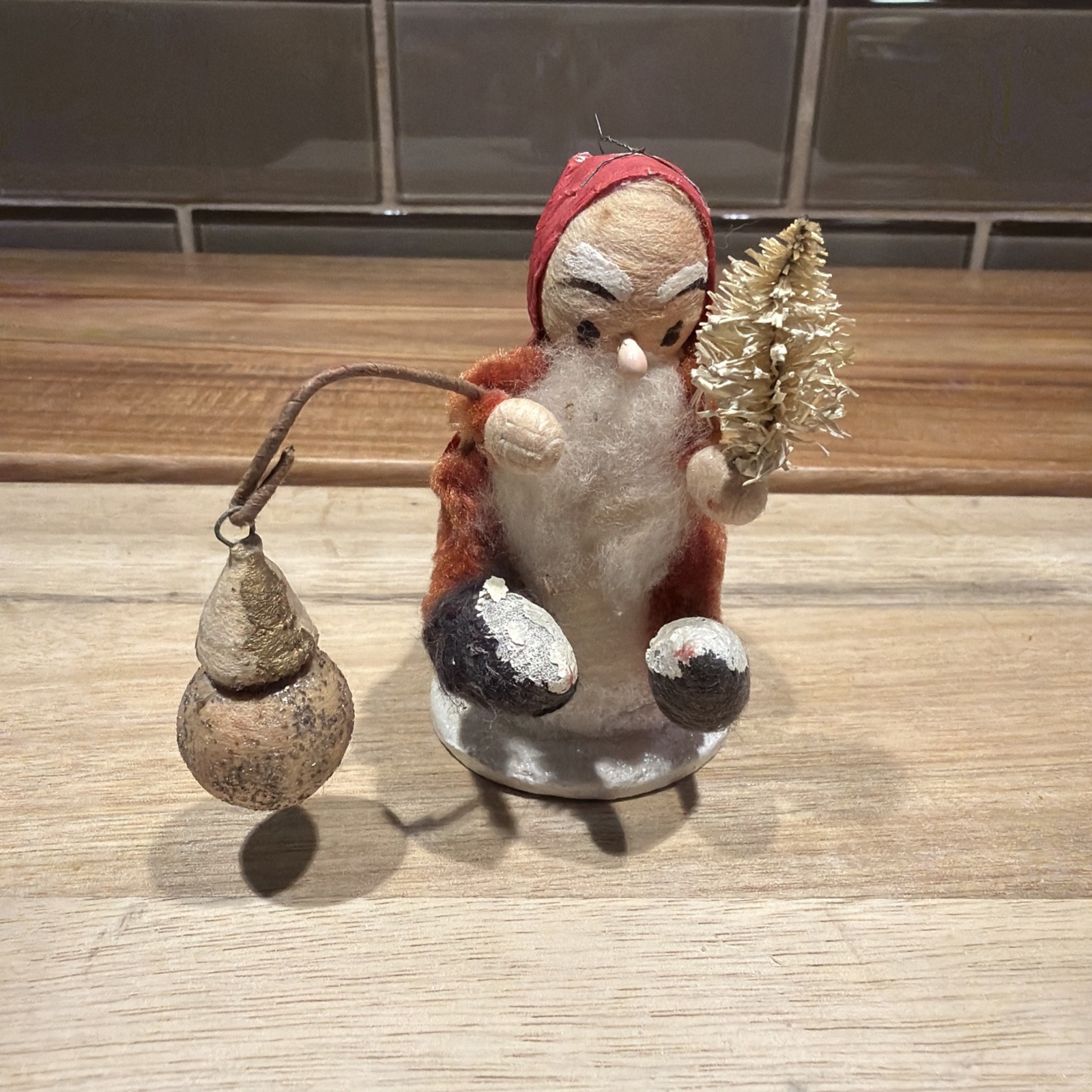 Vintage Christmas Santa Claus Cotton Beard Sitting Holding Lantern - Japan