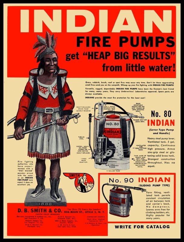 1959 D.B. Smith & Co. of Utica, NY NEW METAL SIGN: Indian Portable Fire Pumps