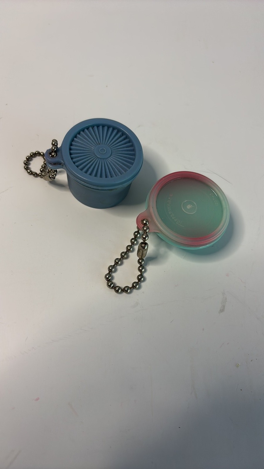 Vintage Tupperware Miniature Keychain Set - Blue Instant starburst & translucent