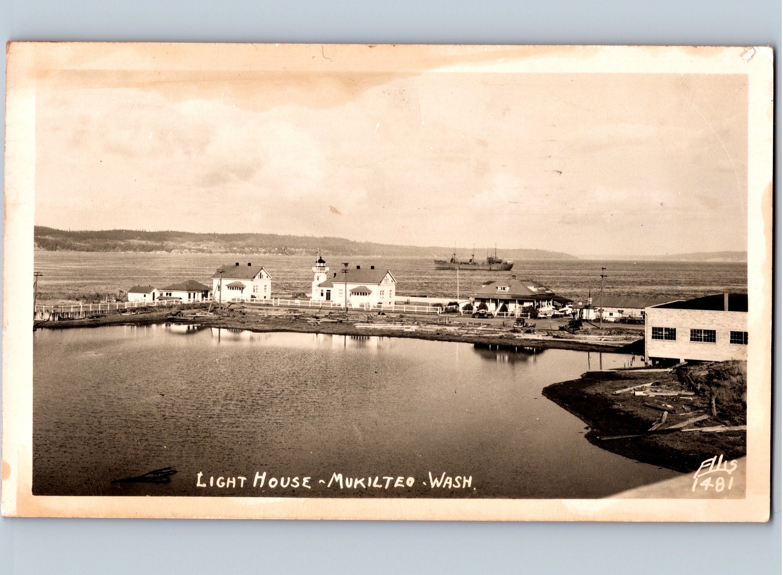 c1951 Light House & Ship Mukilteo Washington WA RPPC Real Photo Ellis Postcard