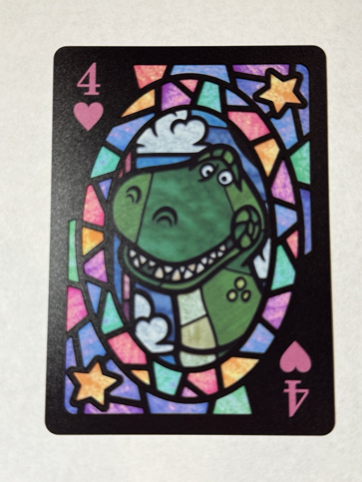 Tenyo Disney Pixar Stained Glass Card Four of Hearts - Rex - Toy Story