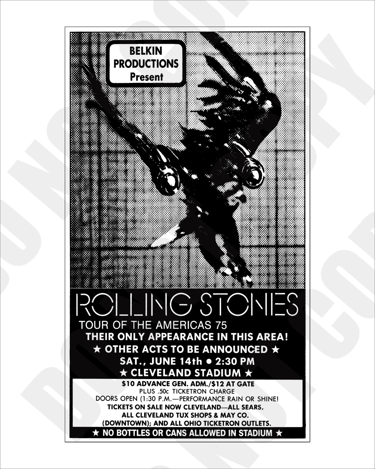 1975 Rolling Stones Tour American Concert Cleveland Stadium Ad Repro 8x10 Photo