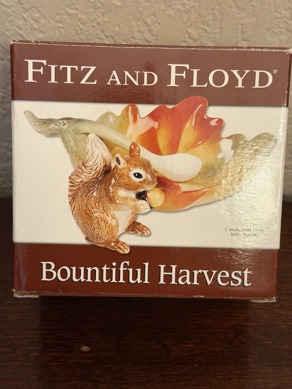 Fitz and Floyd Bountiful Harvest Condiment Dish Squirrel with Spoon NIB Retired
