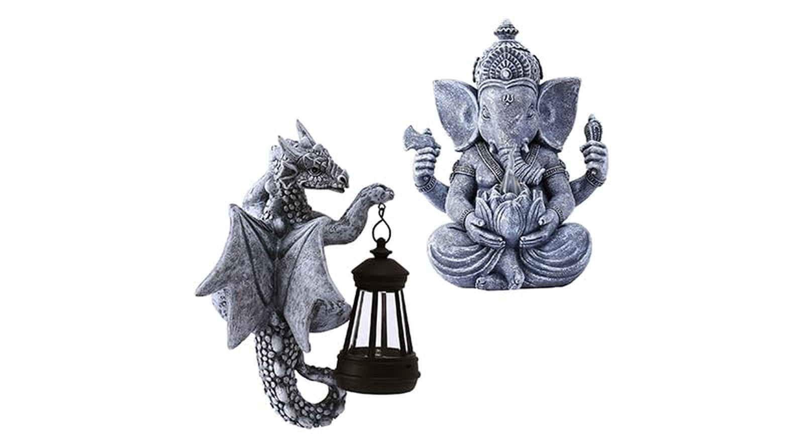 Goodeco Dragon Tree Hugger & Solar Ganesha for Garden Decor with Gift Appeal