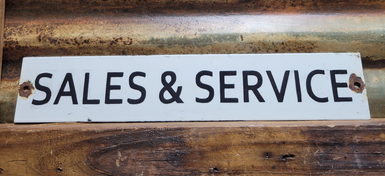 VINTAGE JOHN DEERE PORCELAIN SIGN OLD TRACTOR SALES & SERVICE DEALER GARAGE SHOP