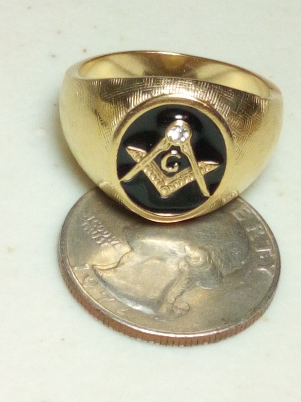 Freemason Round Masonry Black Enamel Club Ring W/ Rhinestone TK316 Size 10 C23