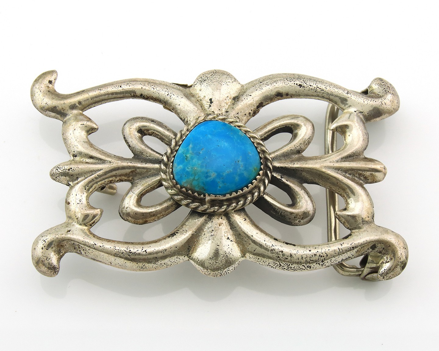 Navajo Sand Cast Belt Buckle Sterling Silver Vintage Turquoise