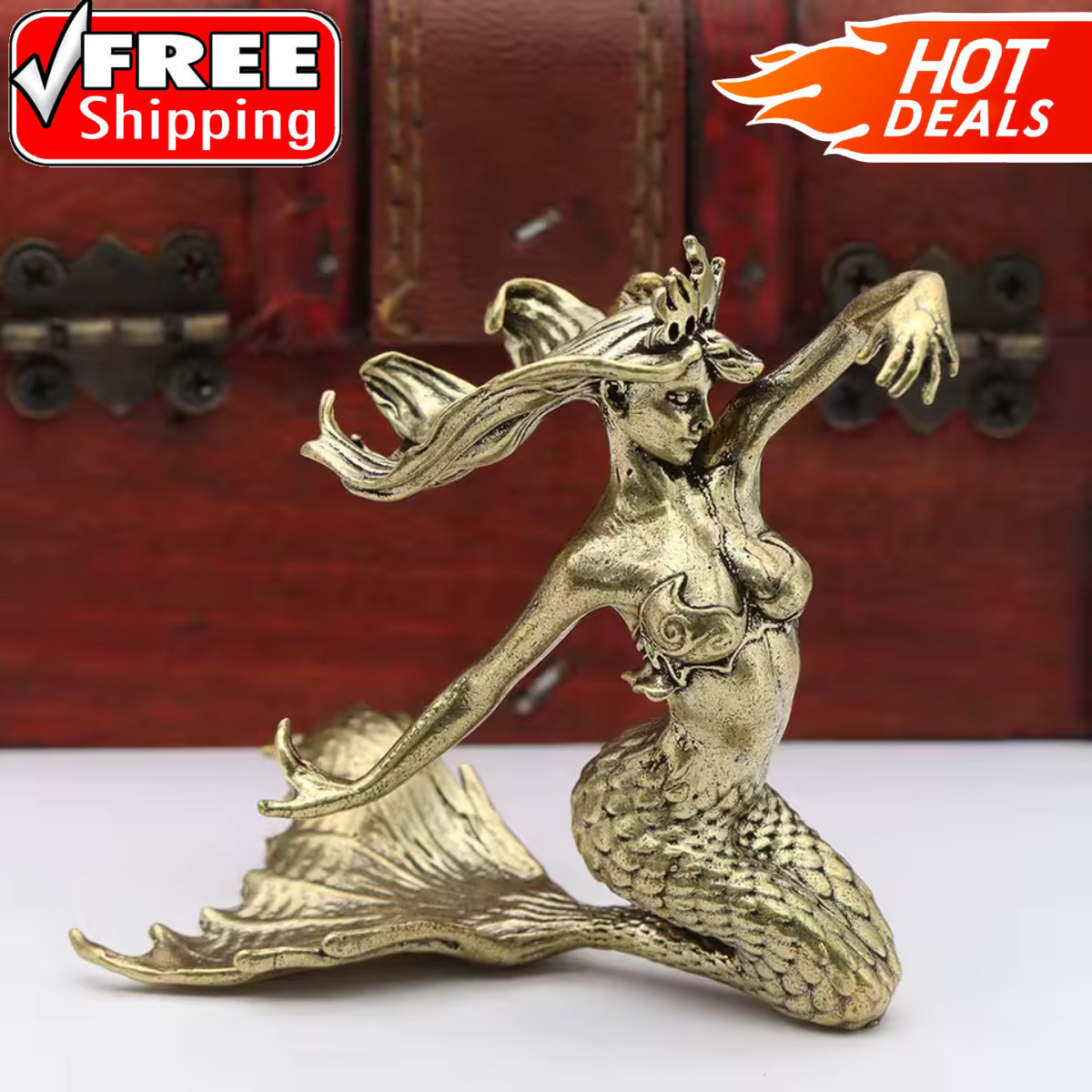 Vintage Brass Mermaid Sea Girl Model Small Statue Figurine Desktop Ornament Gift