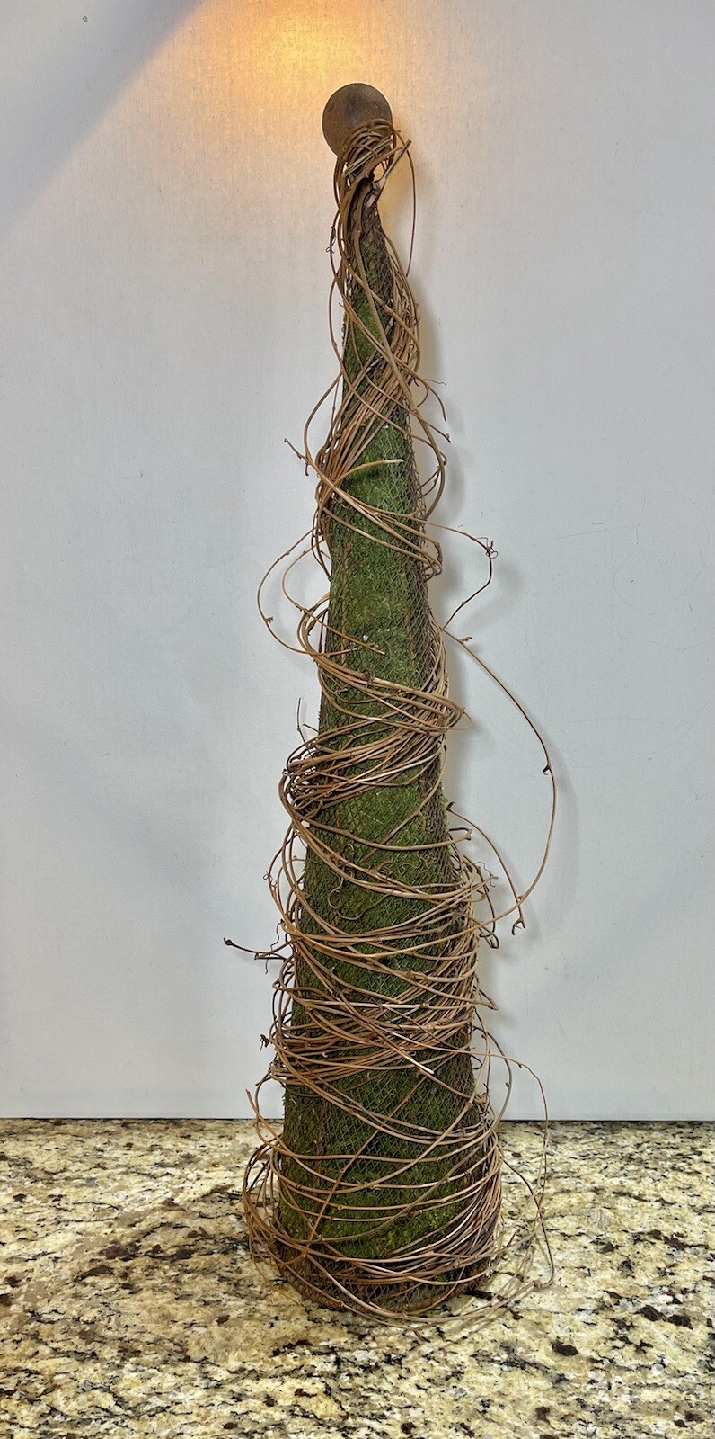 Vintage Topiary Moss Greenery Twig Wrapped Rustic Cone Tree LARGE 28.5” Tall