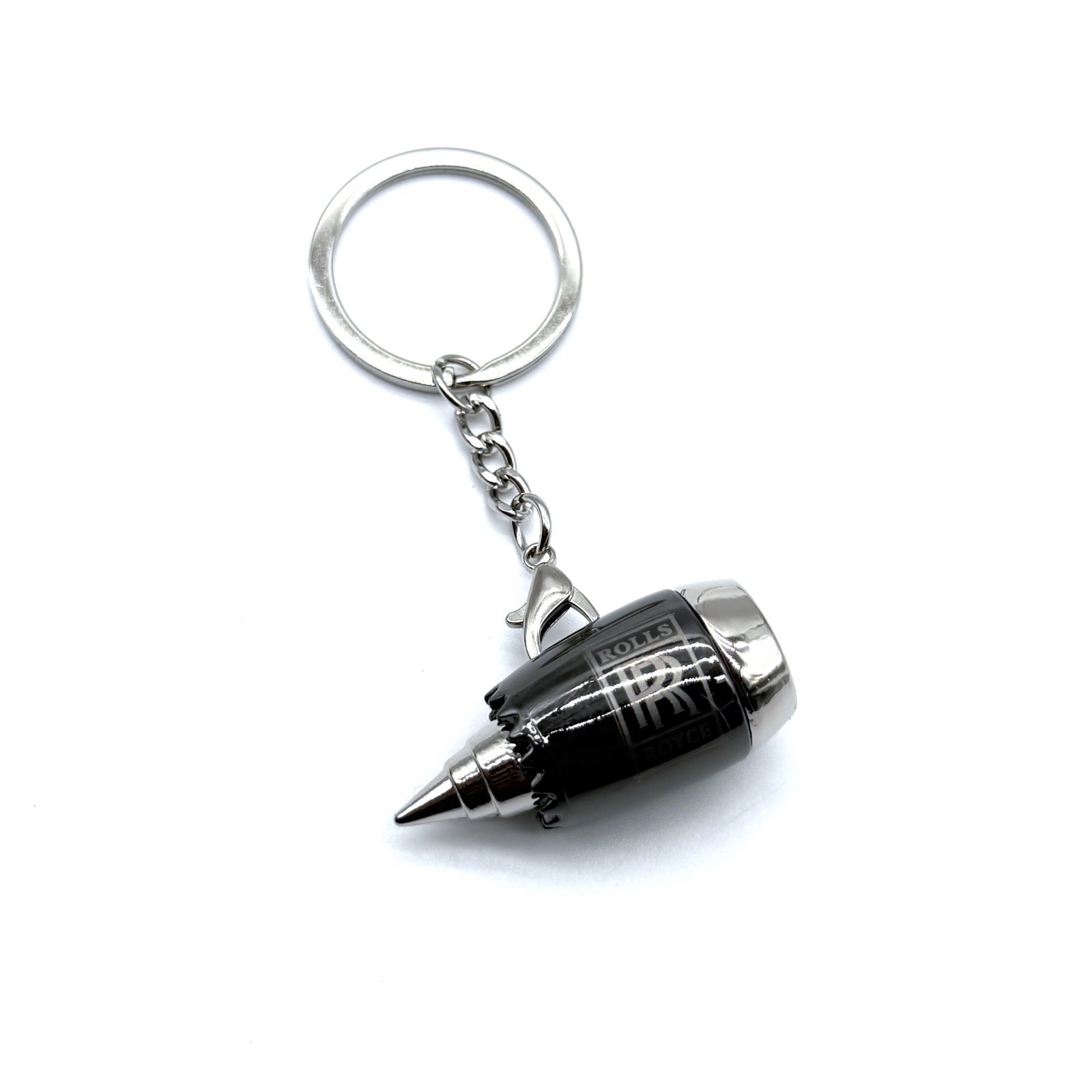 Rolls-Royce Black & Silver Jet Engine Turbine Keychain with Logo