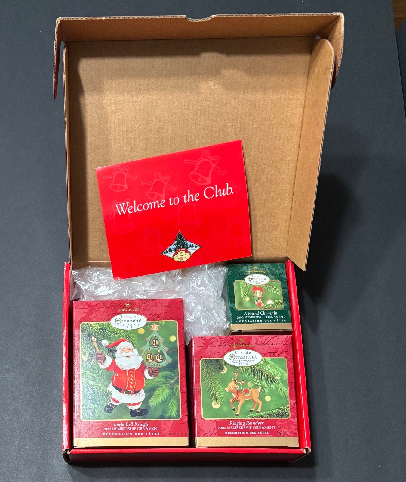 Hallmark 2000 Membership Club Kit 3 Ornaments Vintage OpenBox Santa Reindeer Y2K