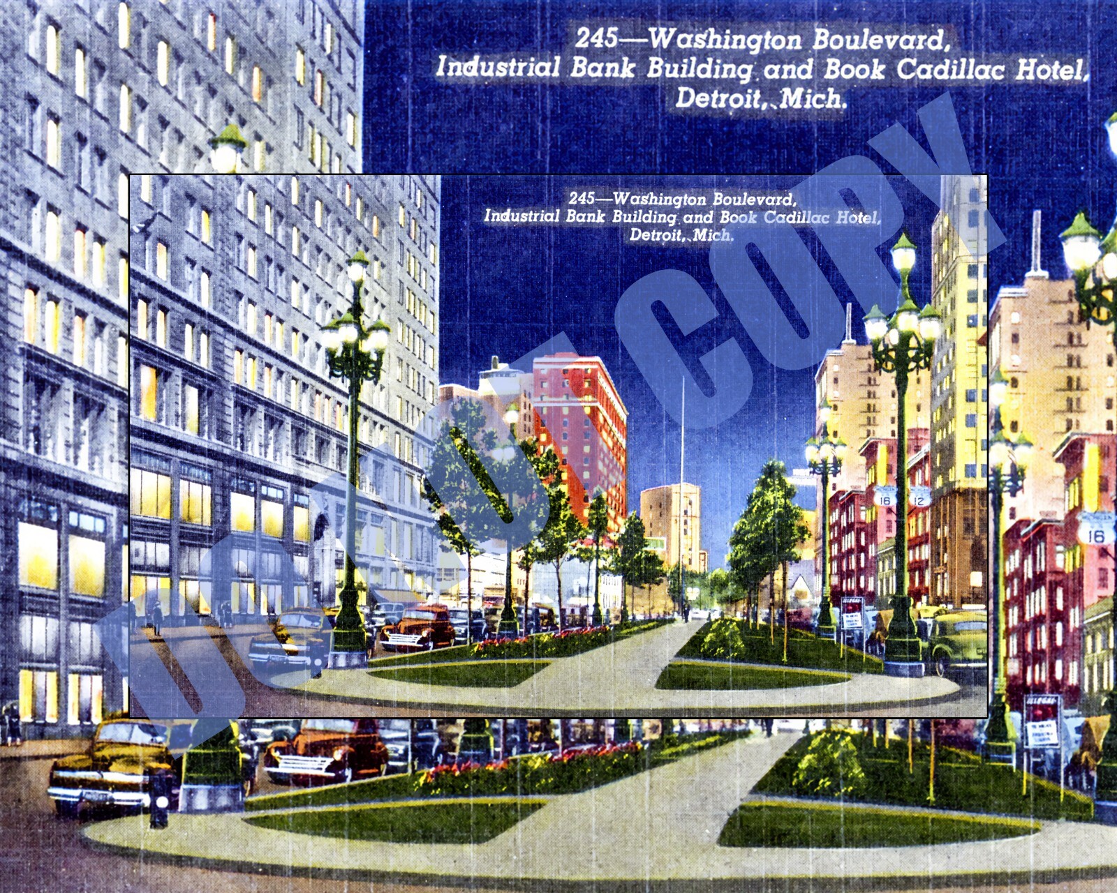 Washington Boulevard Book Cadillac Hotel Detroit Post Card Art 8x10 Photo