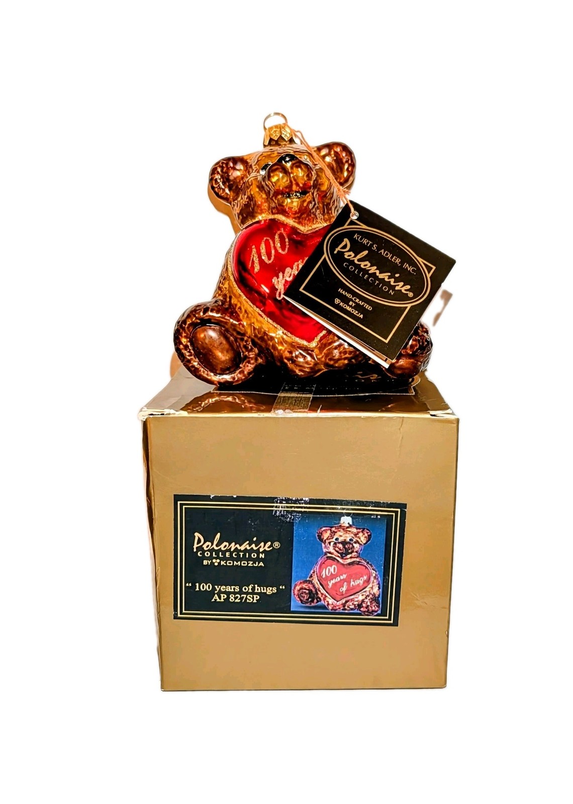 Vtg Polonaise Xmas Ornament Kurt Adler 100 Years Teddy Bear Poland Glass Box NEW