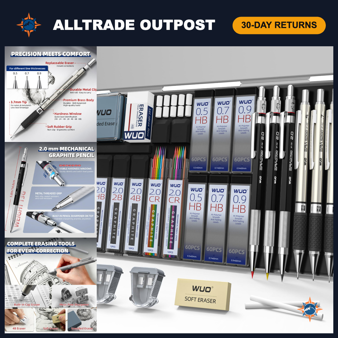 36PCS Art Mechanical Pencil Set with Storage Case, Metal Drawing Pencils for Art