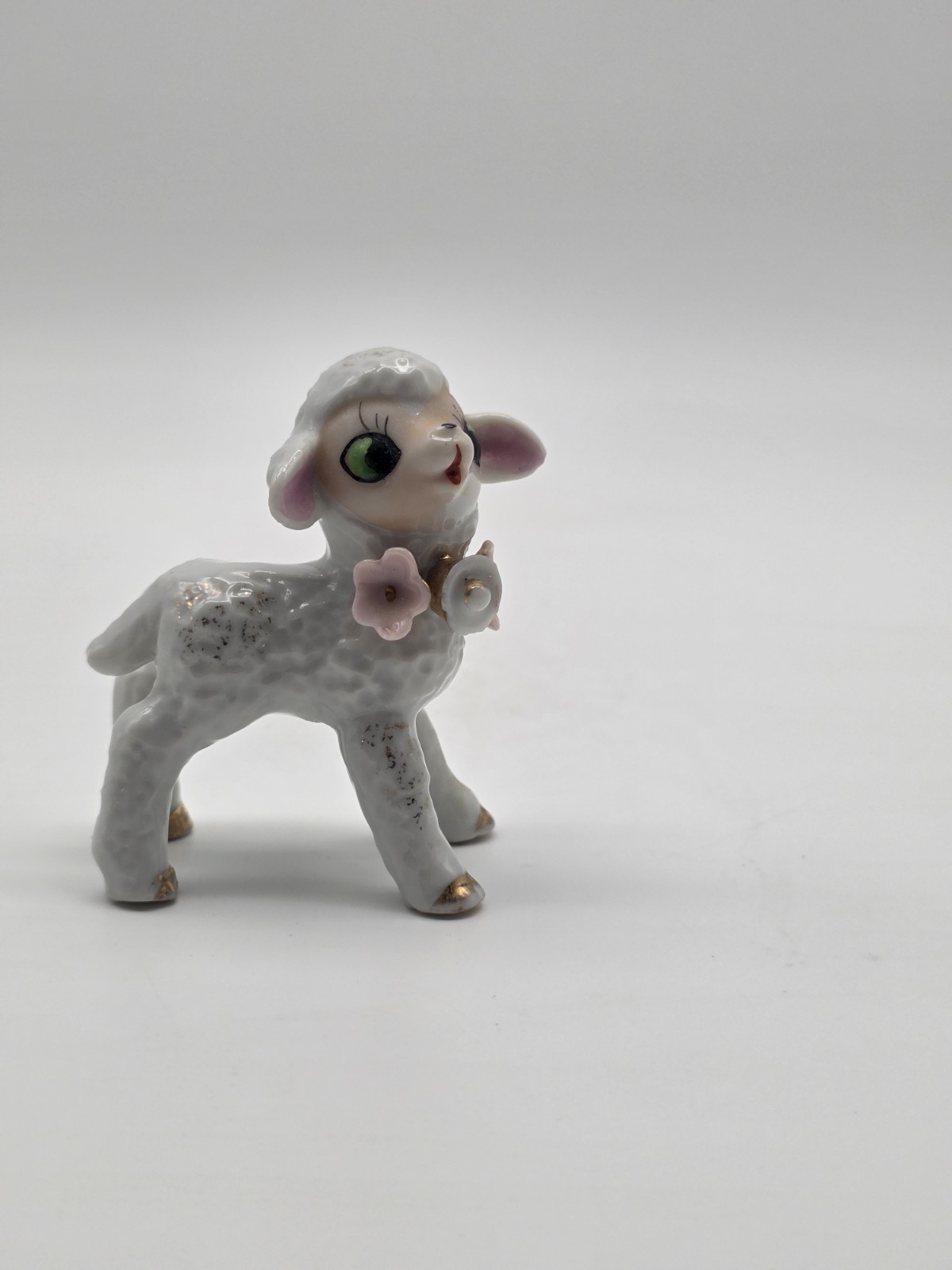 Vintage 1950\'s Porcelain Lamb with Bells & Flowers JAPAN sweet super cute