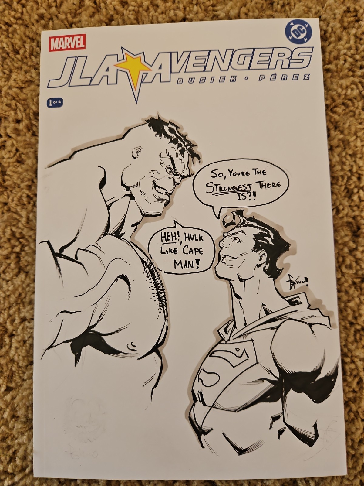 Jla & Avengers #1 Blank Cover Eskivo Hulk Vs Superman Original Art Sketch Signed