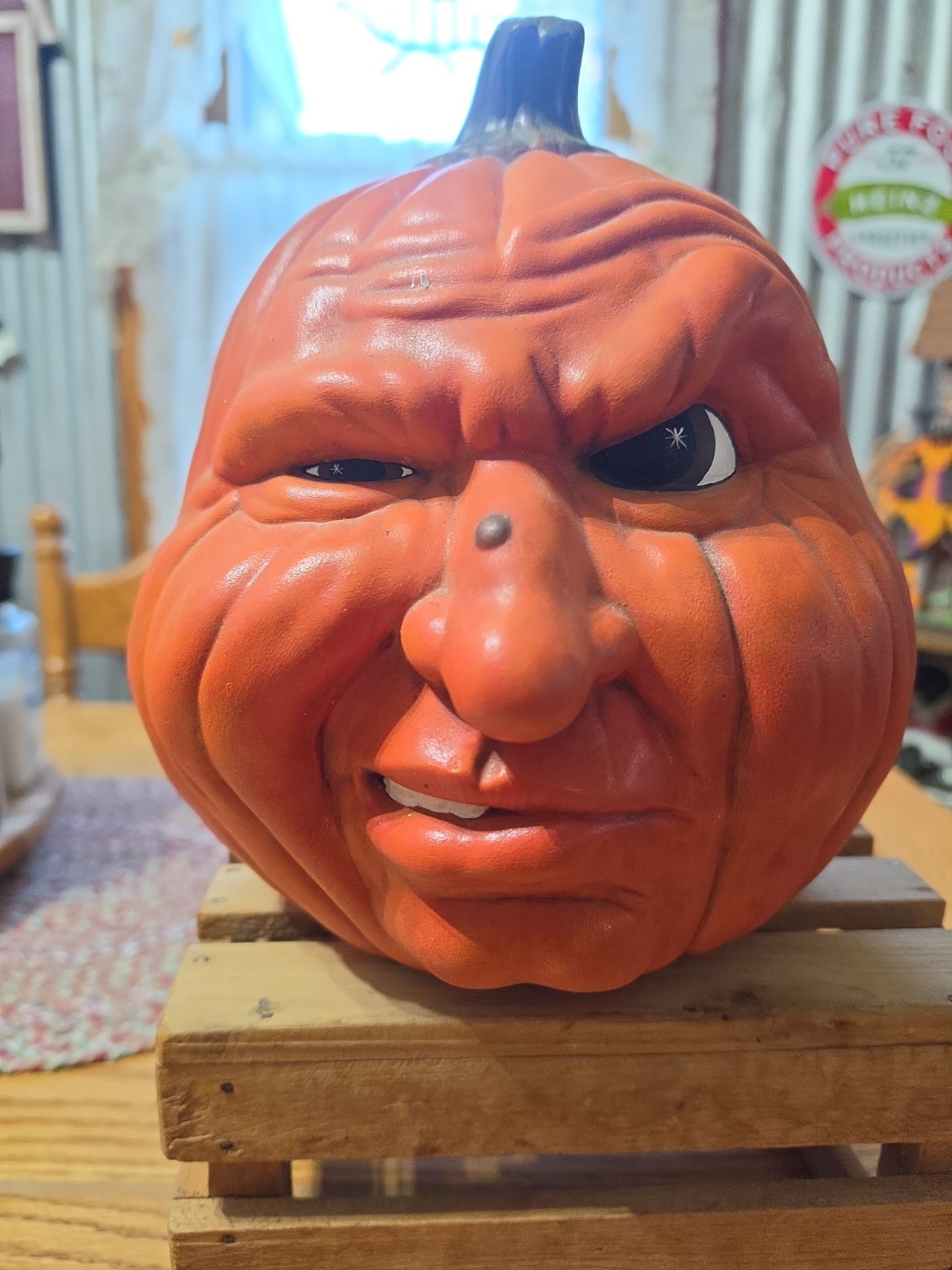 VTG Hand Painted Ceramic Halloween Decor Pumpkin Jack O Lantern Monster Witch