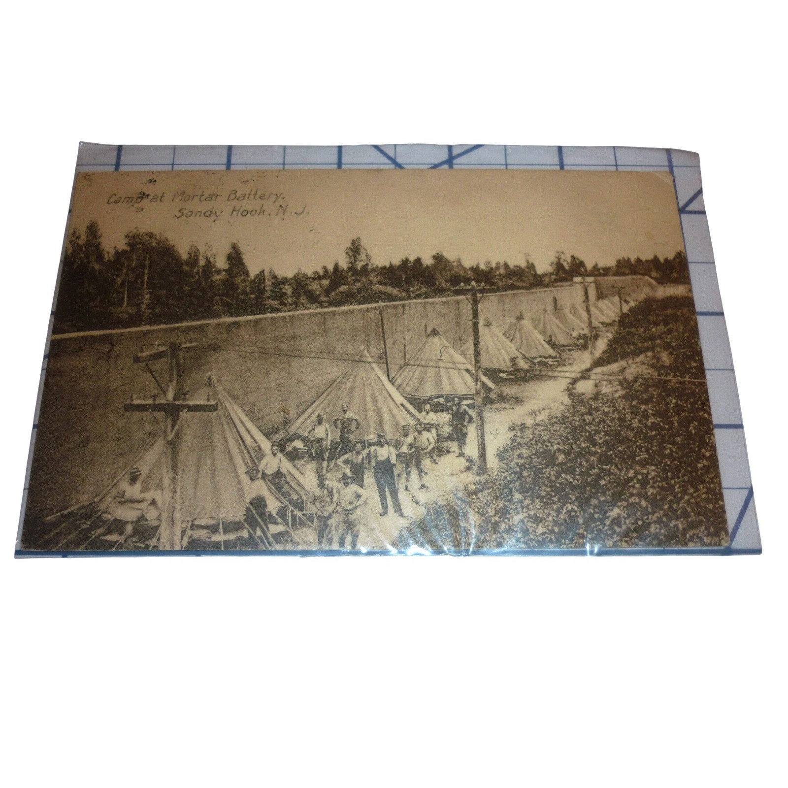 RPPC 1912 Sandy Hook NJ Fort Hancock Mortar Battery Military Camp Tent Postcard