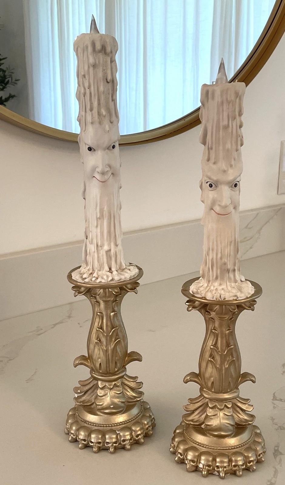 Moonlight Manor Halloween Taper Resin Candles LED with Faces Set Of 2 New