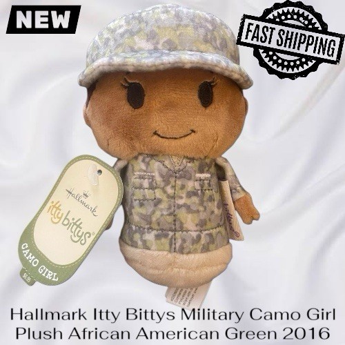 NEW Hallmark Itty Bittys Black Woman Military Green Camo Plush 