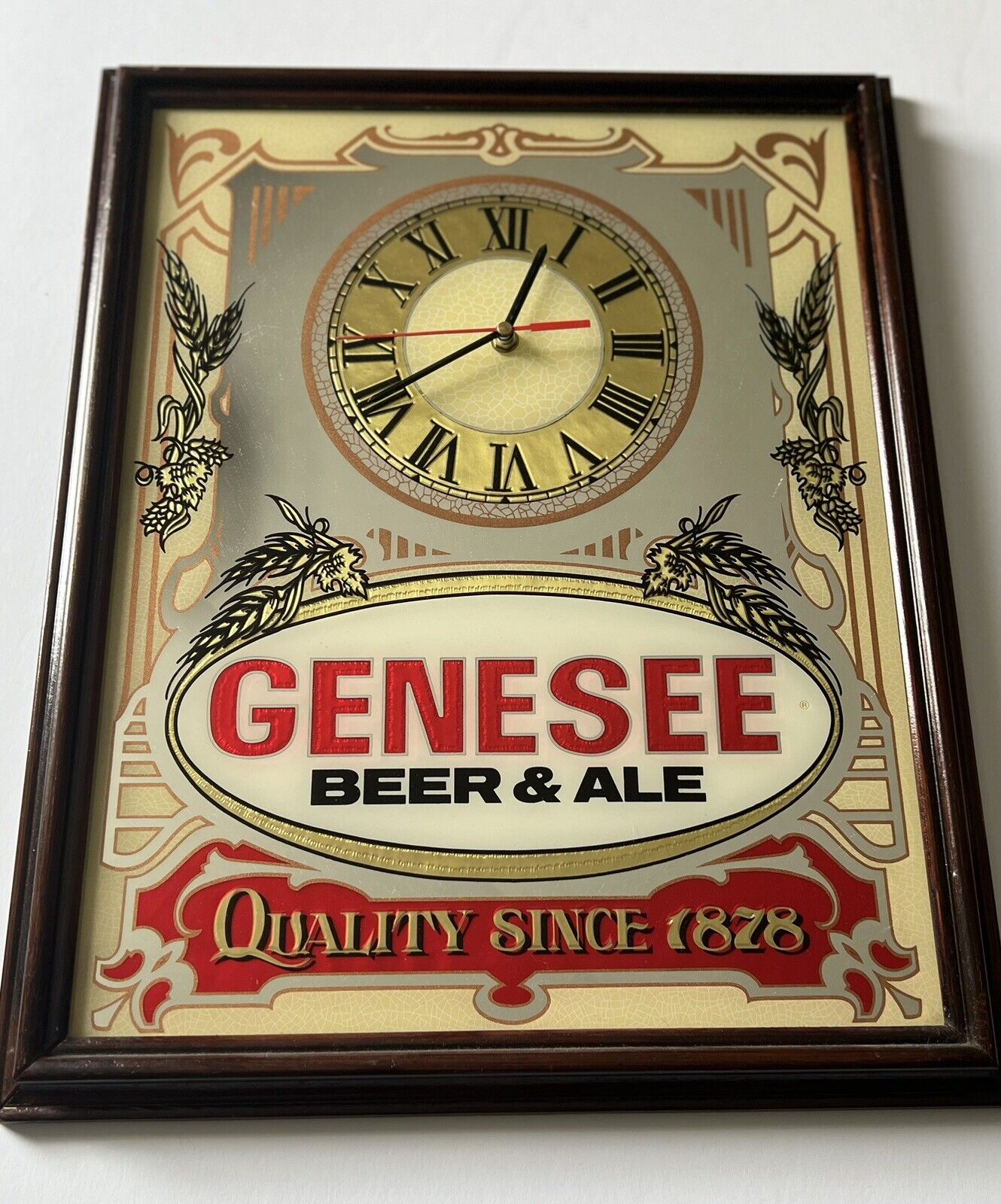 VTG Genesee Beer & Ale Quality Since 1878 Hanging Beer Mirror Advertising Clock