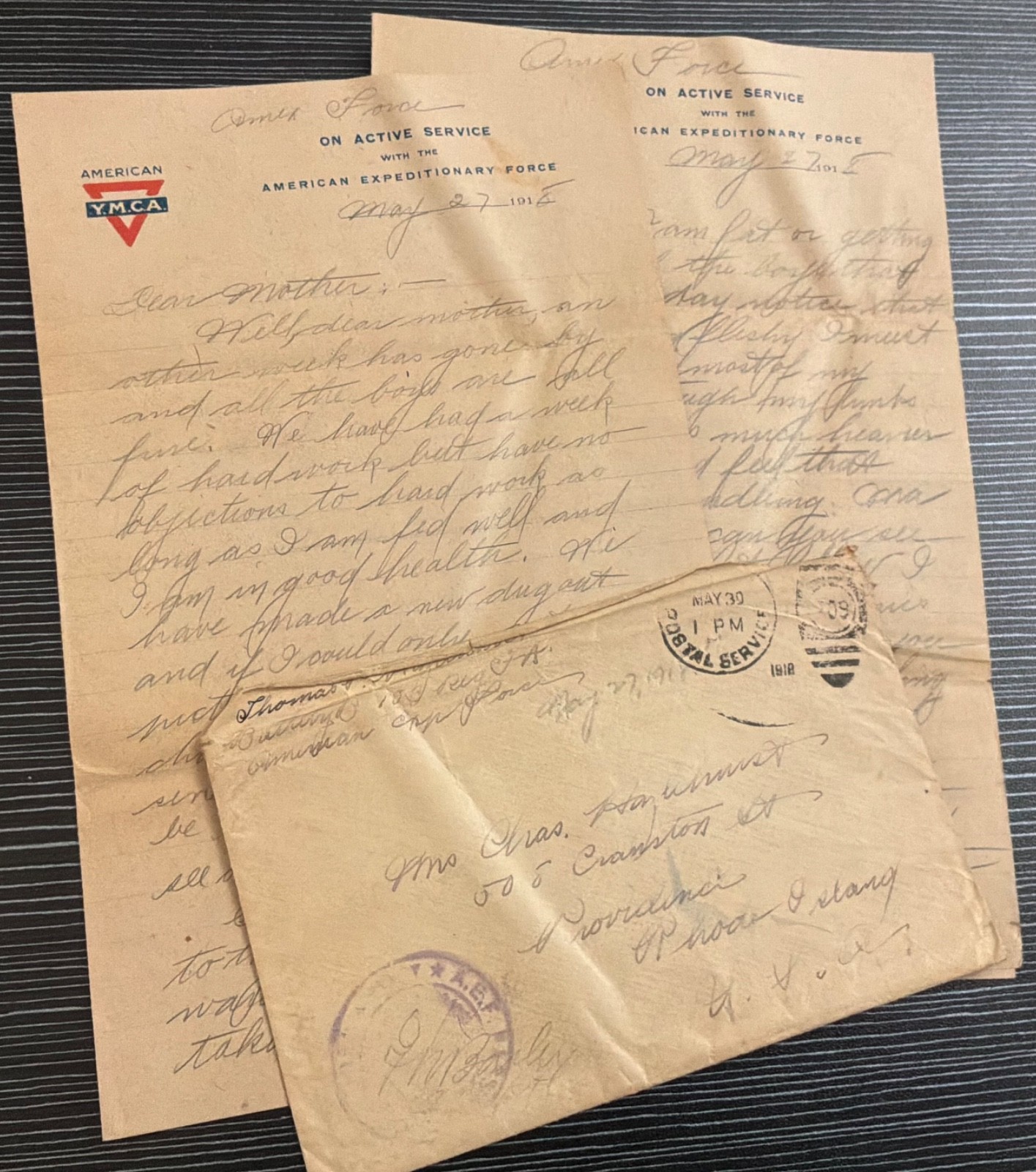 WWI AEF letter 💜 Bat. B 103 Regt. FA, new dugout, clothes steamed for cooties.