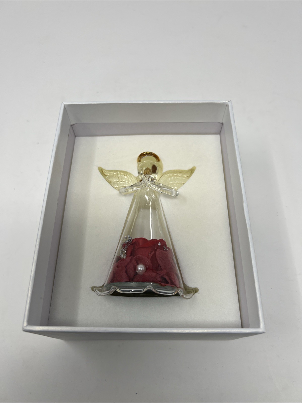 Sacredyna Angel Figurine with Red Rose Forever Flowers Boxed 