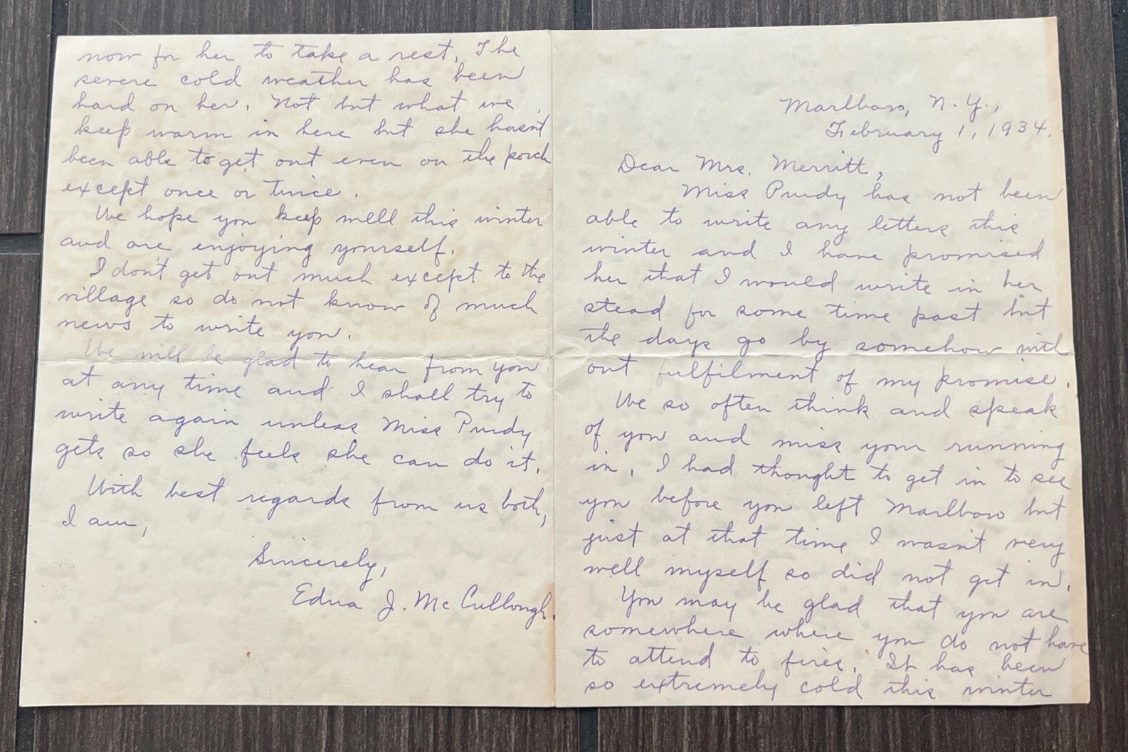 Antique 1934 Handwritten Cursive Letter Document About The Death Of Family
