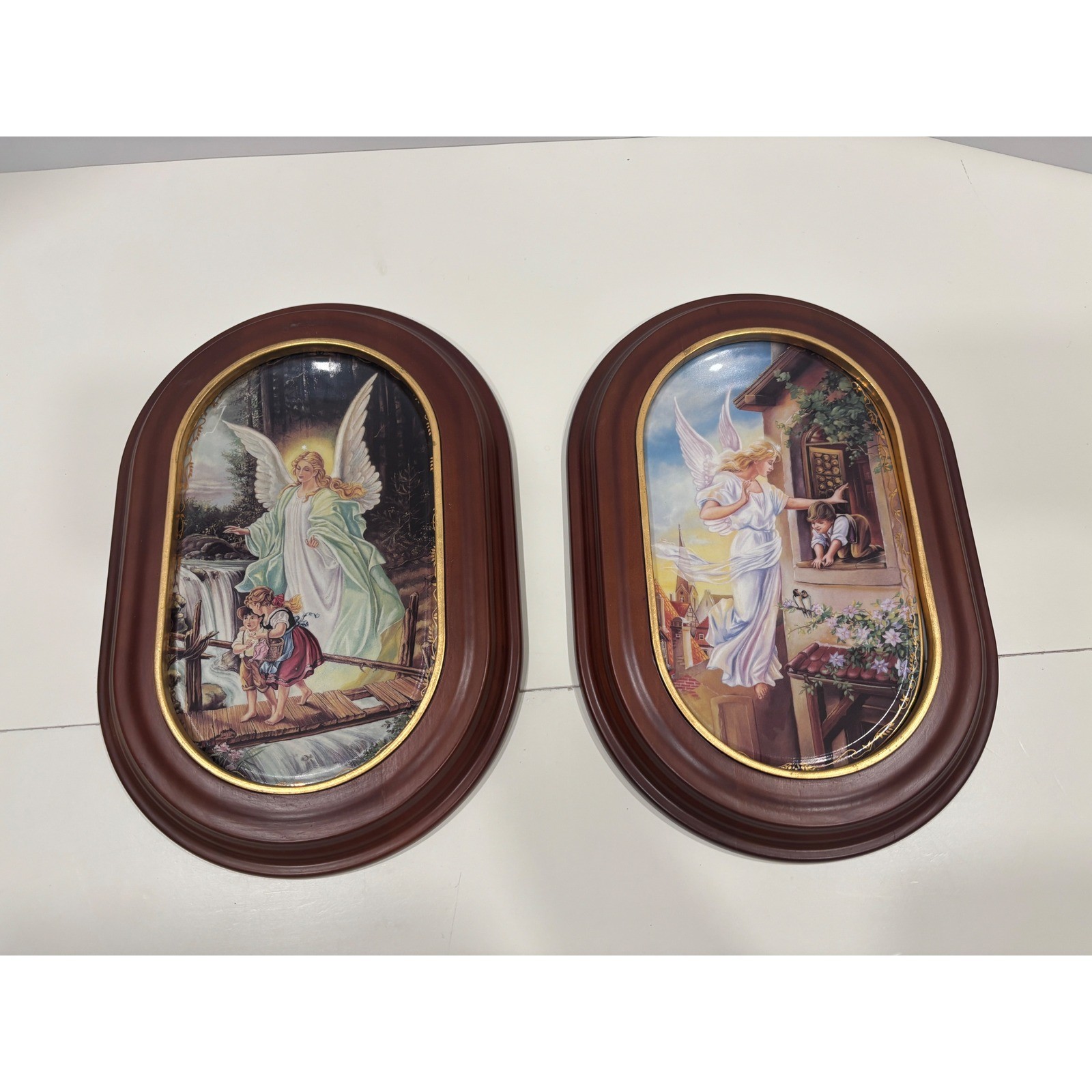 Vintage 1995 Annaburg Guardian Angel Collector Plates Set of 2 Framed Porcelain