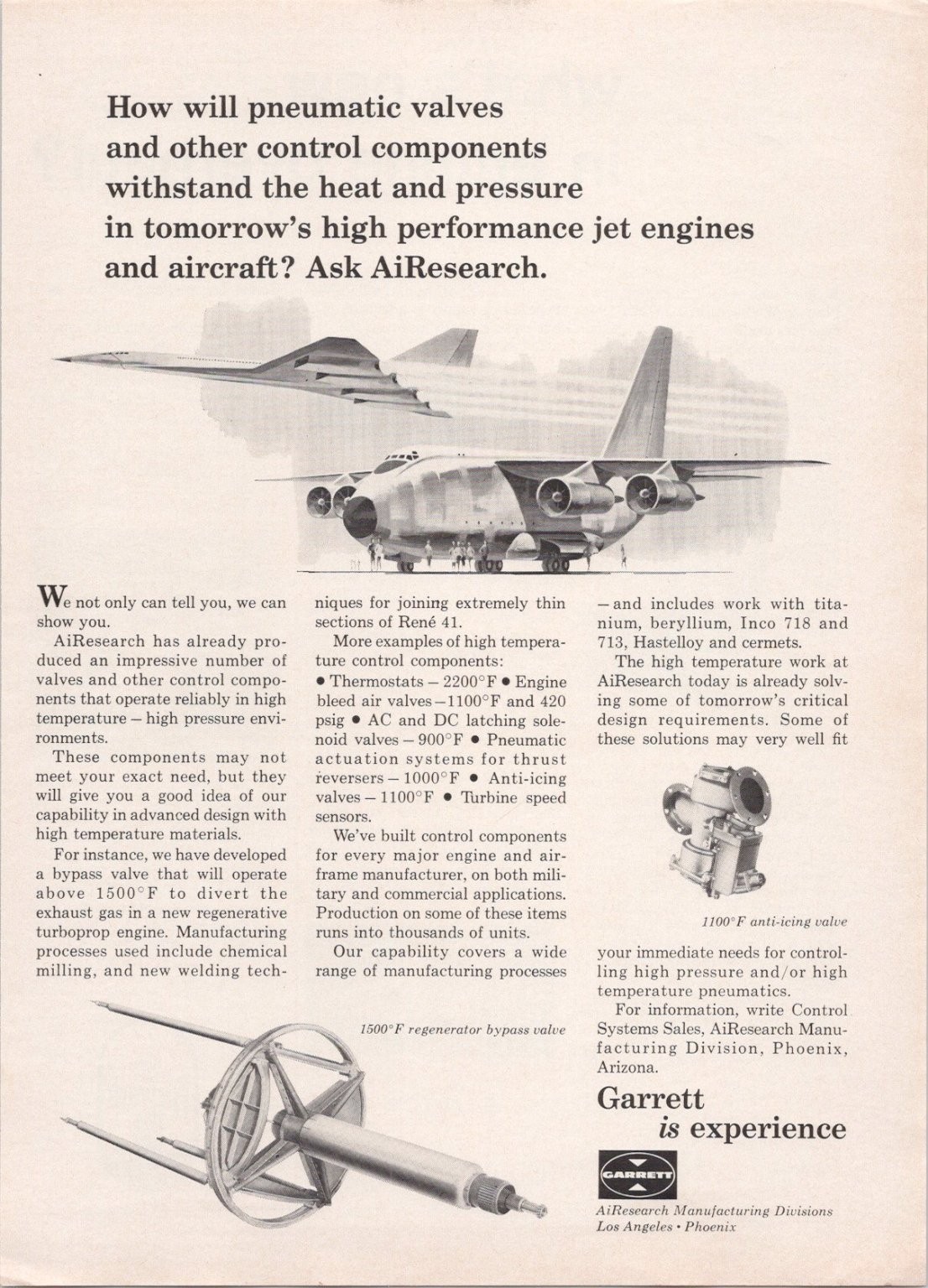 AiResearch Vintage 1960s Magazine Ad Aircraft Jet Engine Valve Pneumatic Control