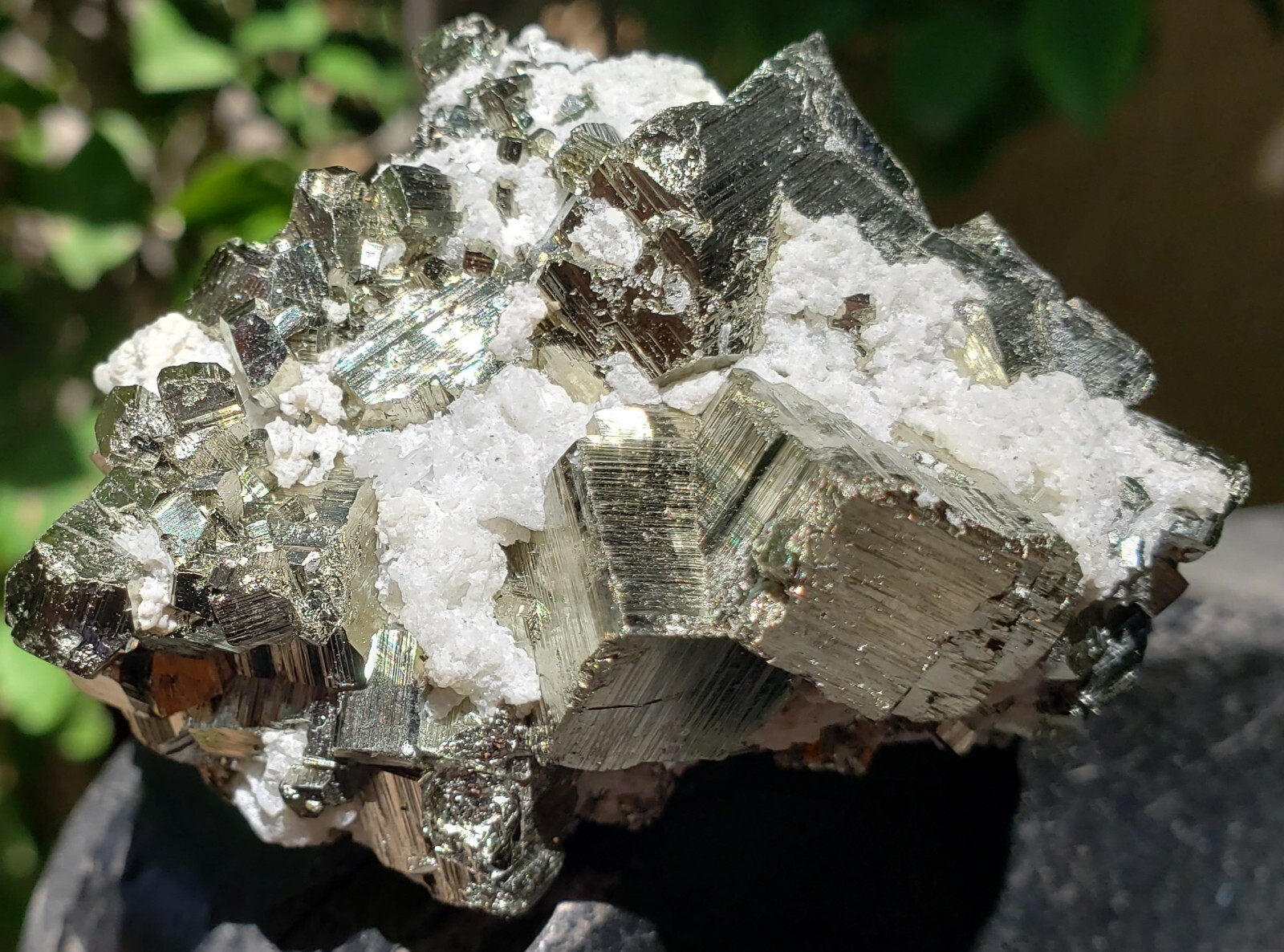 High Quality Peru Cubic Pyrite with Quartz and Calcite Mineral UV Specimen, 155g