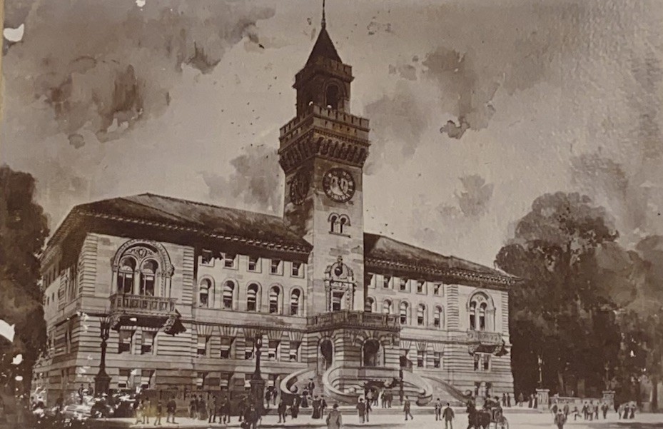 1890s Architectural Albumen Print – Original Rendering of Worcester City Hall MA