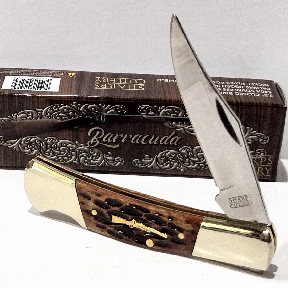 Frost Cutlery Long Rifle Brown Jig Bone Lockback Barracuda Folding Pocket Knife