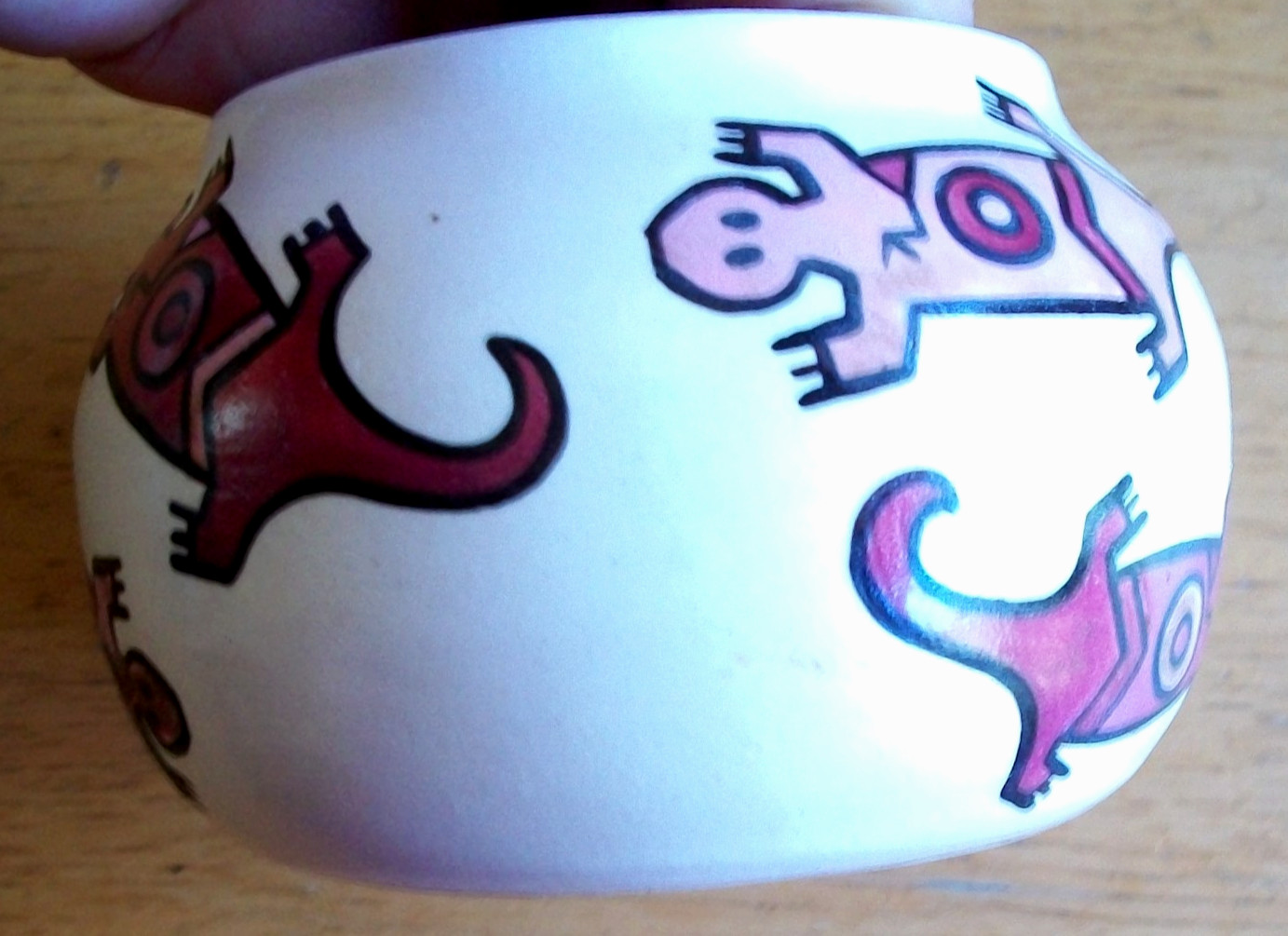 Studio Art Pottery Spiro Mounds Oklahoma GECKOS Dish Bowl Hand Painted Signed