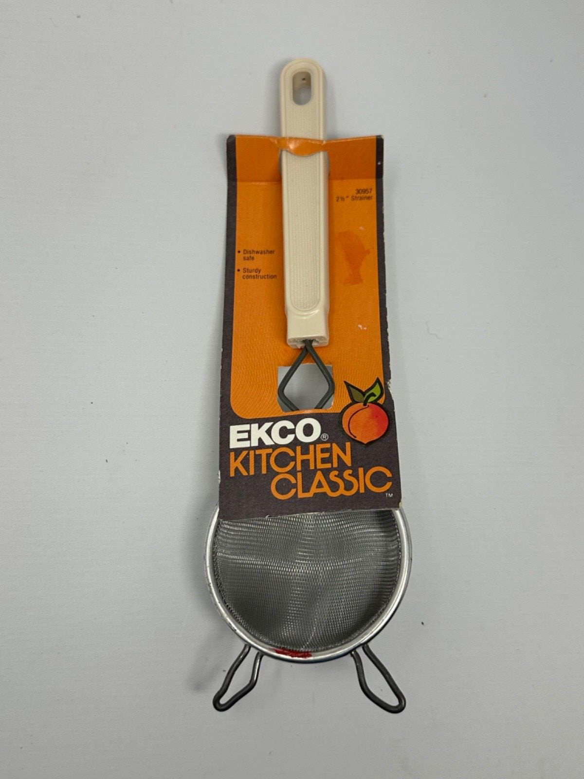 NOS Vintage 1983 Ekco 2 1/2” Strainer 30957 Off White Handle Made in USA D7