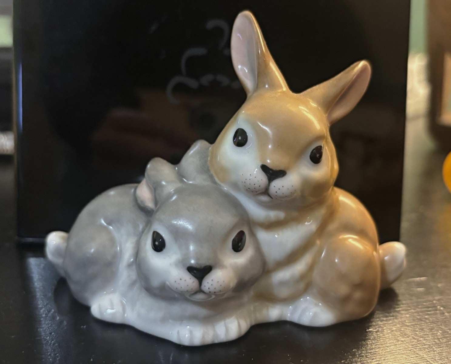 Herend Hungary Handpainted “Snuggling Bunnies” “Cuddling Rabbits” Naturalistic