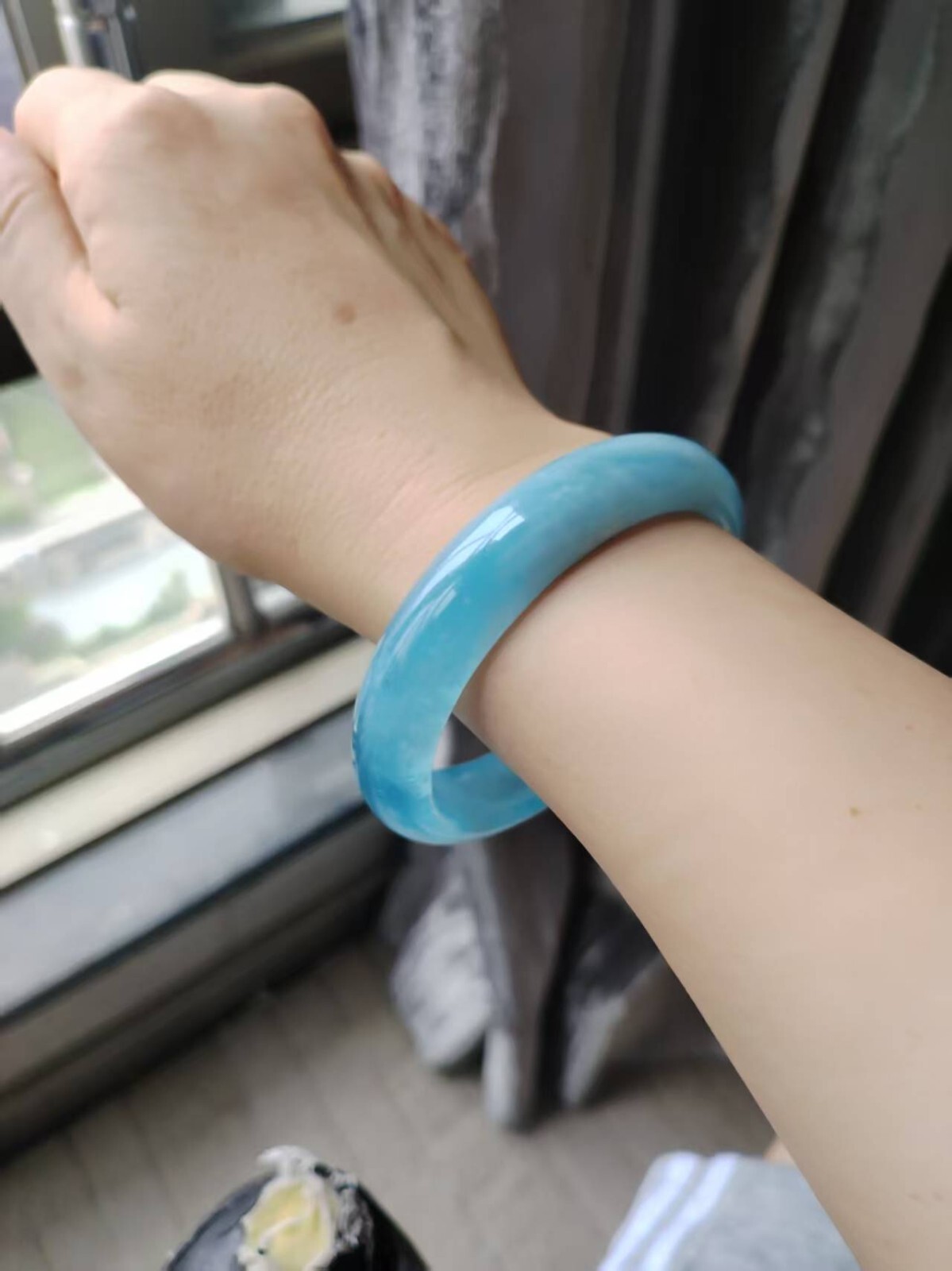 100% Natural Blue Aquamarine Gemstone Bangle AAAAA Inner Diameter 56mm