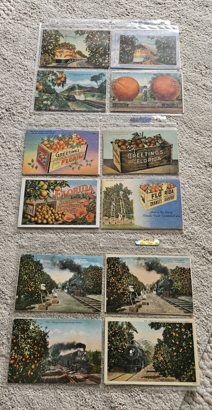 Large Collection Antique Florida Oranges Fruit Postcards Pickers Crates Trains