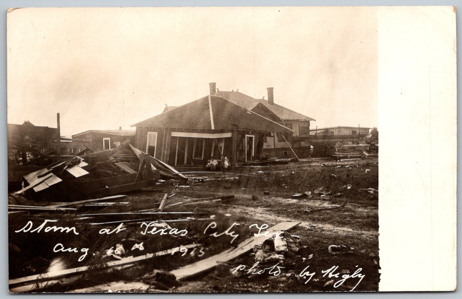 Texas City Texas Galveston 1915 RPPC Real Photo Postcard Storm Damaged Buildings