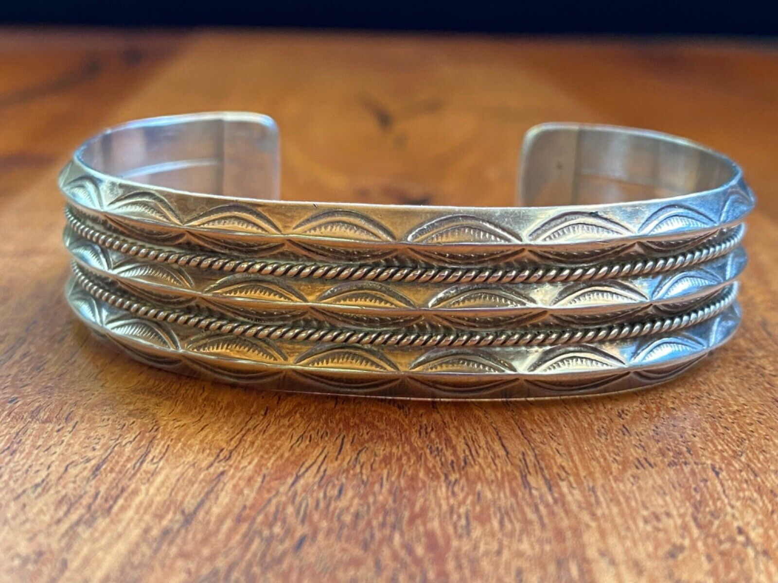 Vintage Navajo Native American Sterling Bracelet 3 Rows Carinated