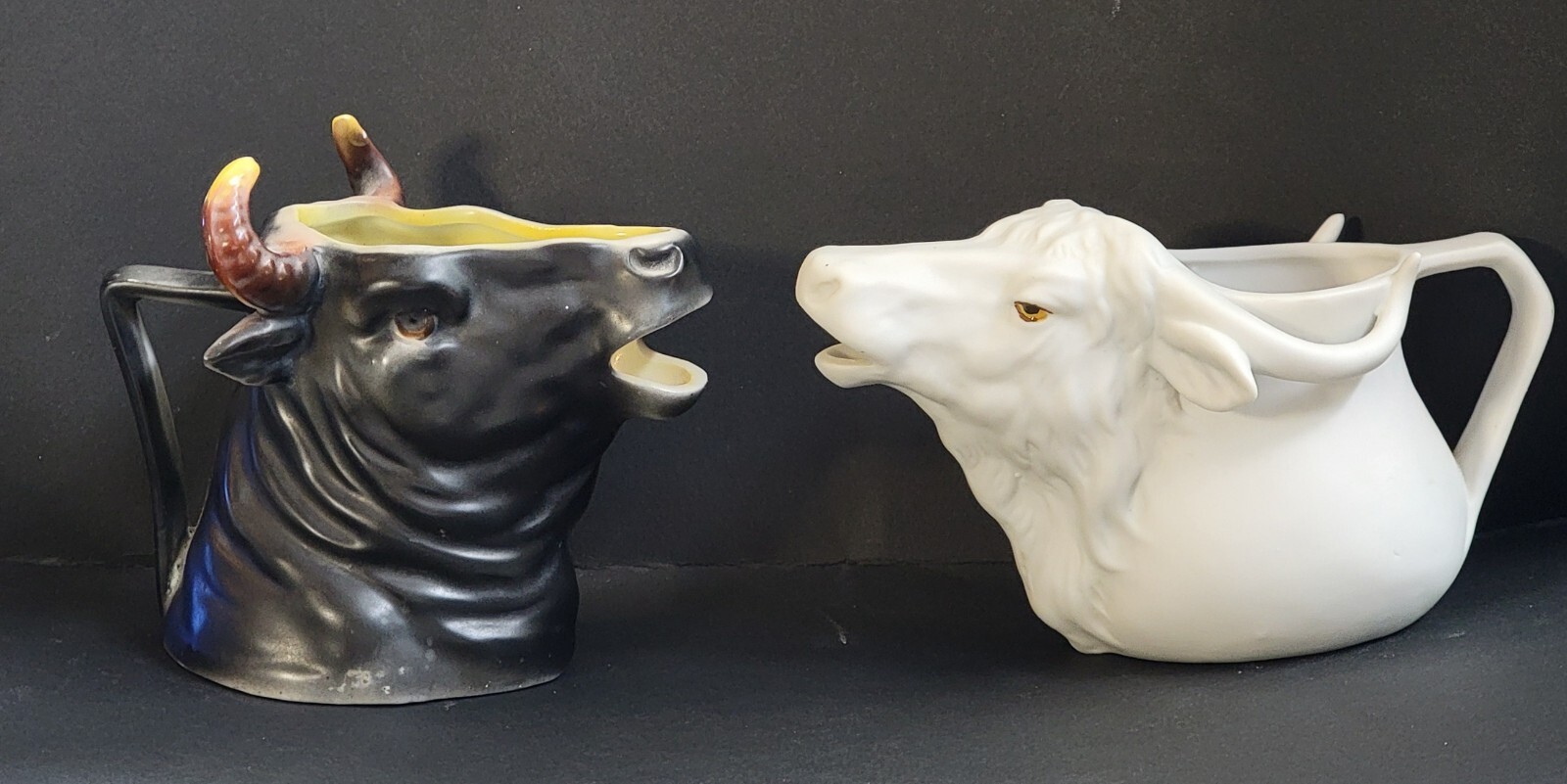 Antique Pair of Figural Creamers Bull & Water Buffalo MW Co./Bayreuth GERMANY
