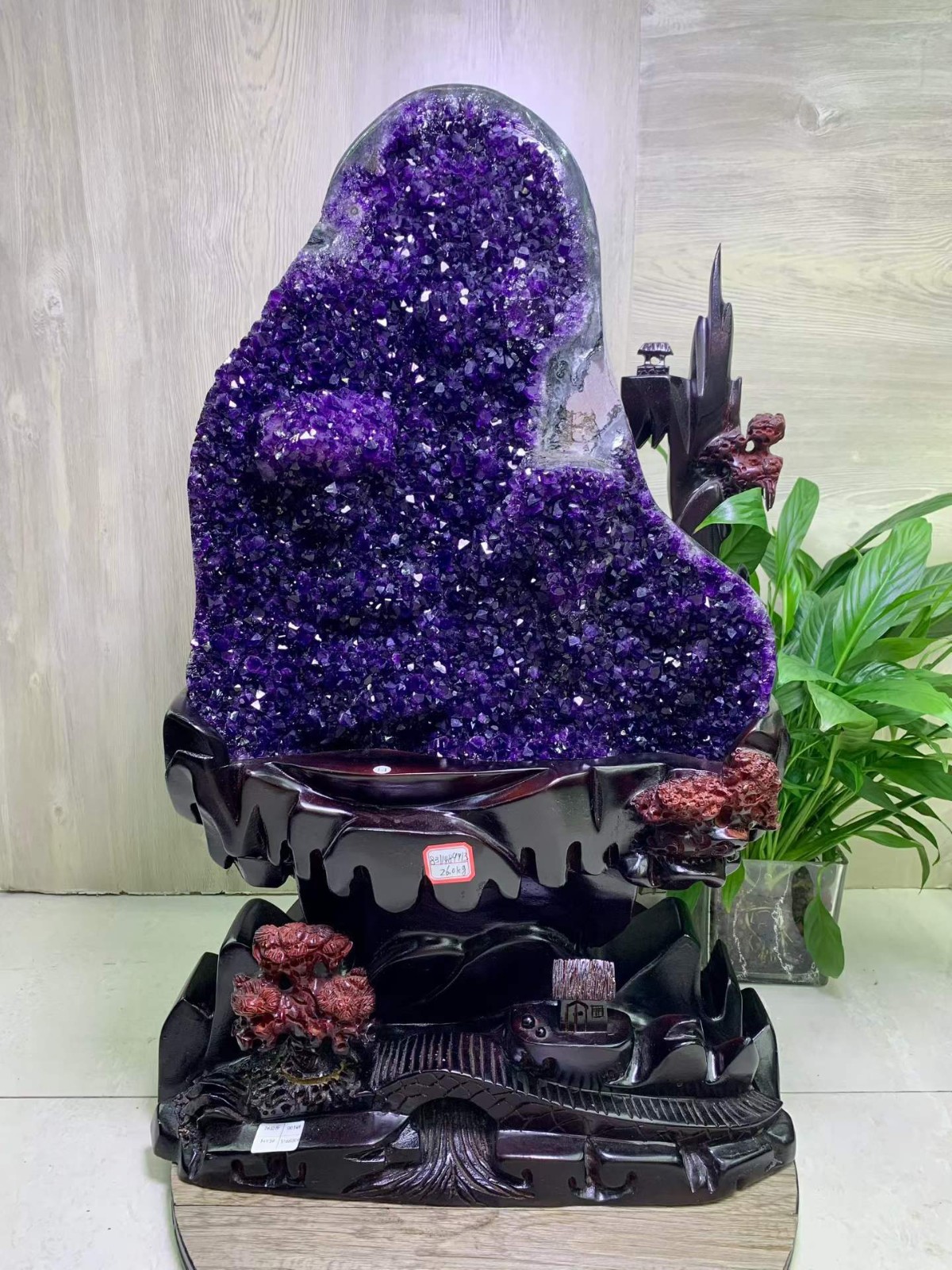 57.3LB Natural amethyst geode cathedral quartz Mineral Specimen+stand