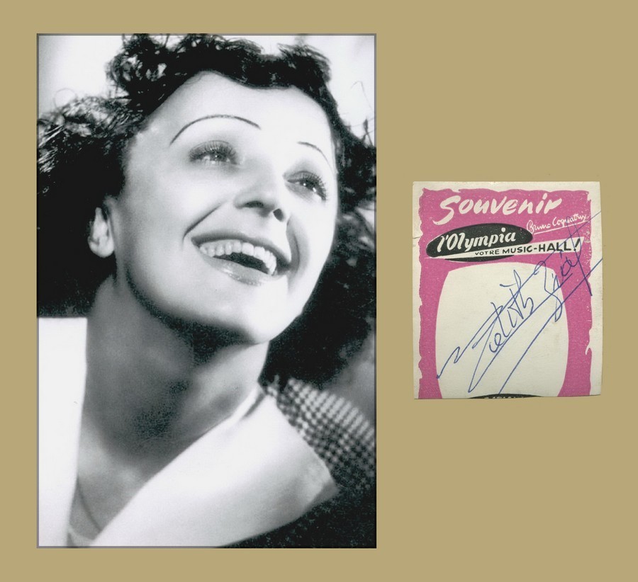 Edith Piaf (1915-1963) - French singer - Rare signed record sticker - COA