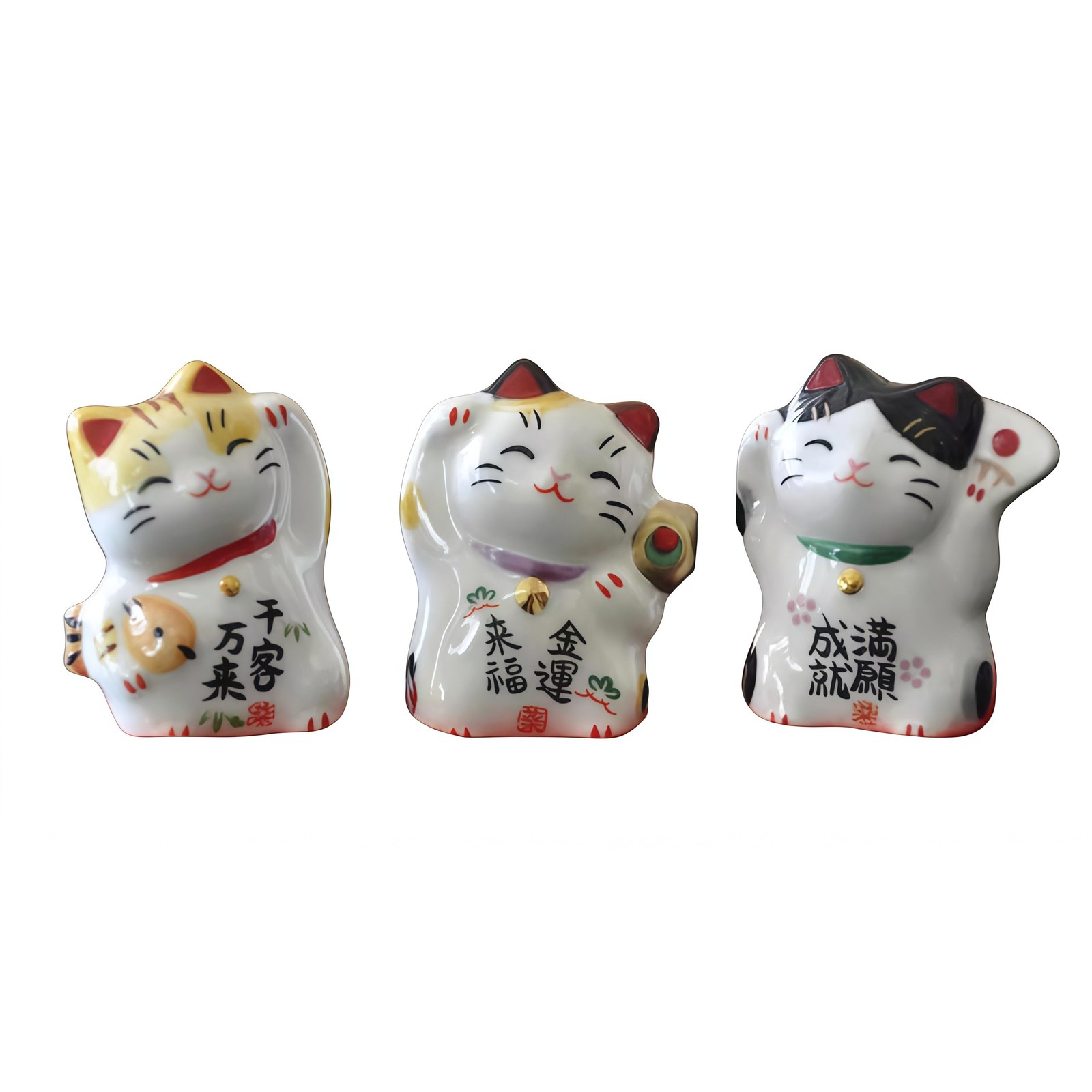 XWLB 3-Piece Maneki Neko Cat Figurine Set, Mini Japanese Ceramic Lucky Beckon...