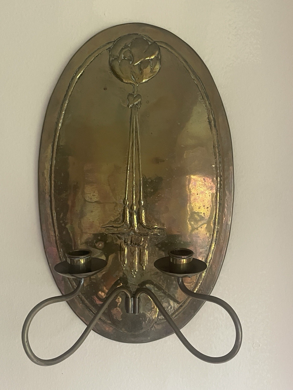 Antique Arts & Crafts Brass Sconce Glasgow School Margaret Gilmour Liberty Co