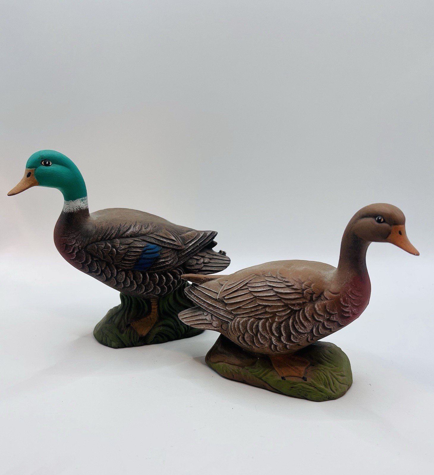 Vintage Mallard Ducks Set of 2 Birds Ceramic Figurines Green Brown Hand Painted