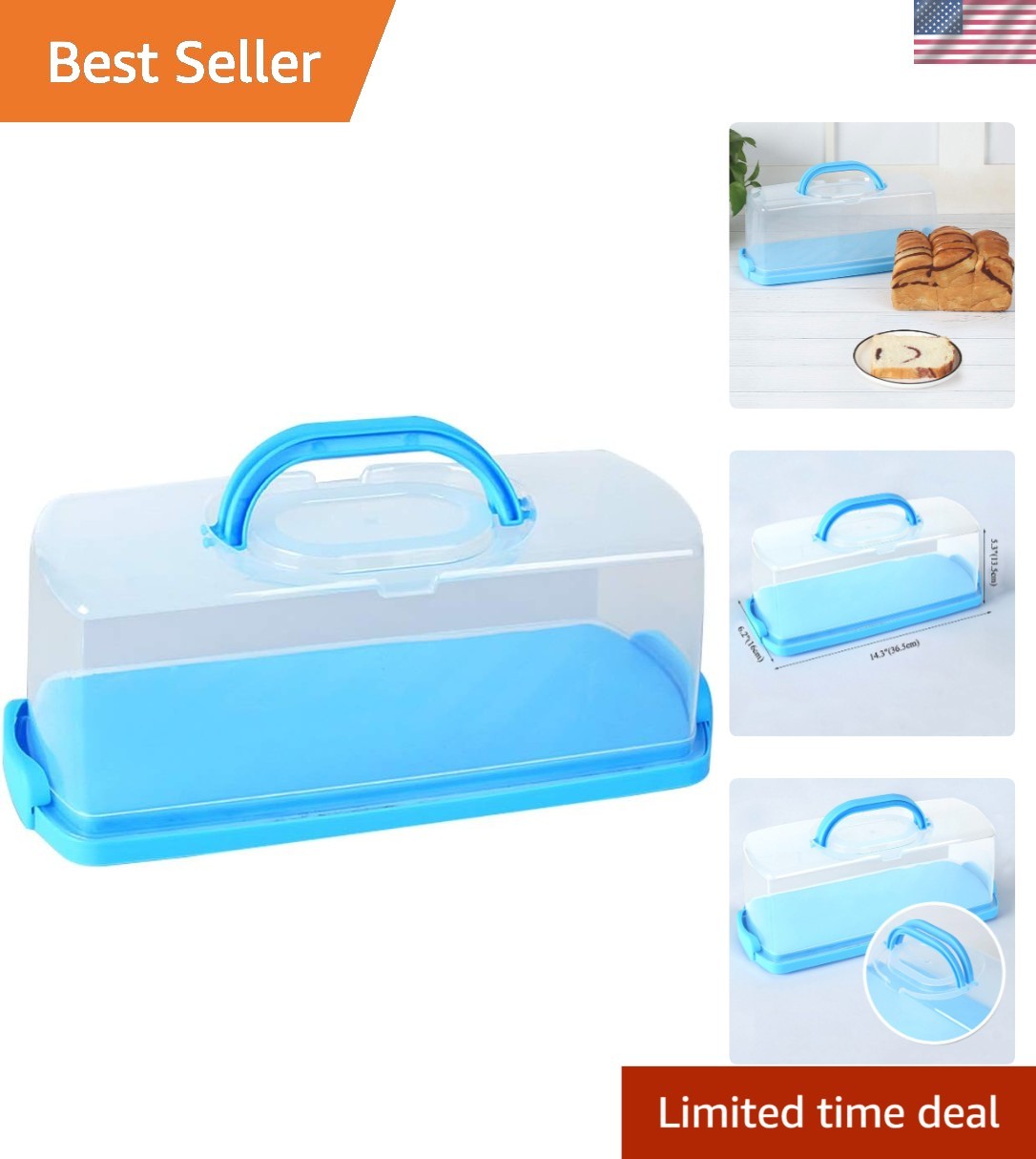 Multipurpose Loaf Cake Container with Translucent Dome - 13-Inch Storage Keeper