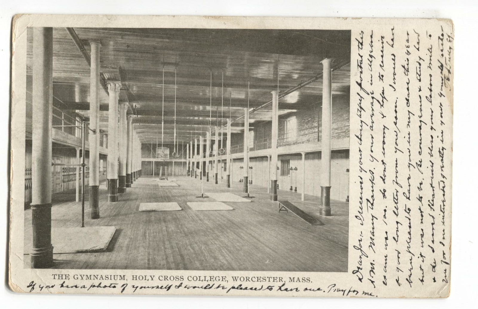 Postcard The Gymnasium Holy Cross College Worcester MA 1906